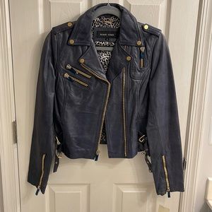 Blue Leather Jacket Gold Details